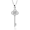 Cristal S925 Sterling Silver Crown Key Shaped Colar de Jóias